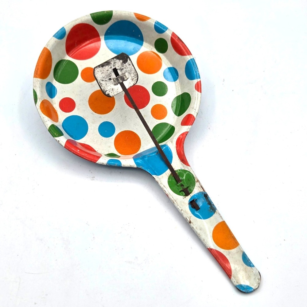Vintage Polka Dot Noise Maker Party Clapper Metal Tin 7" 1960s